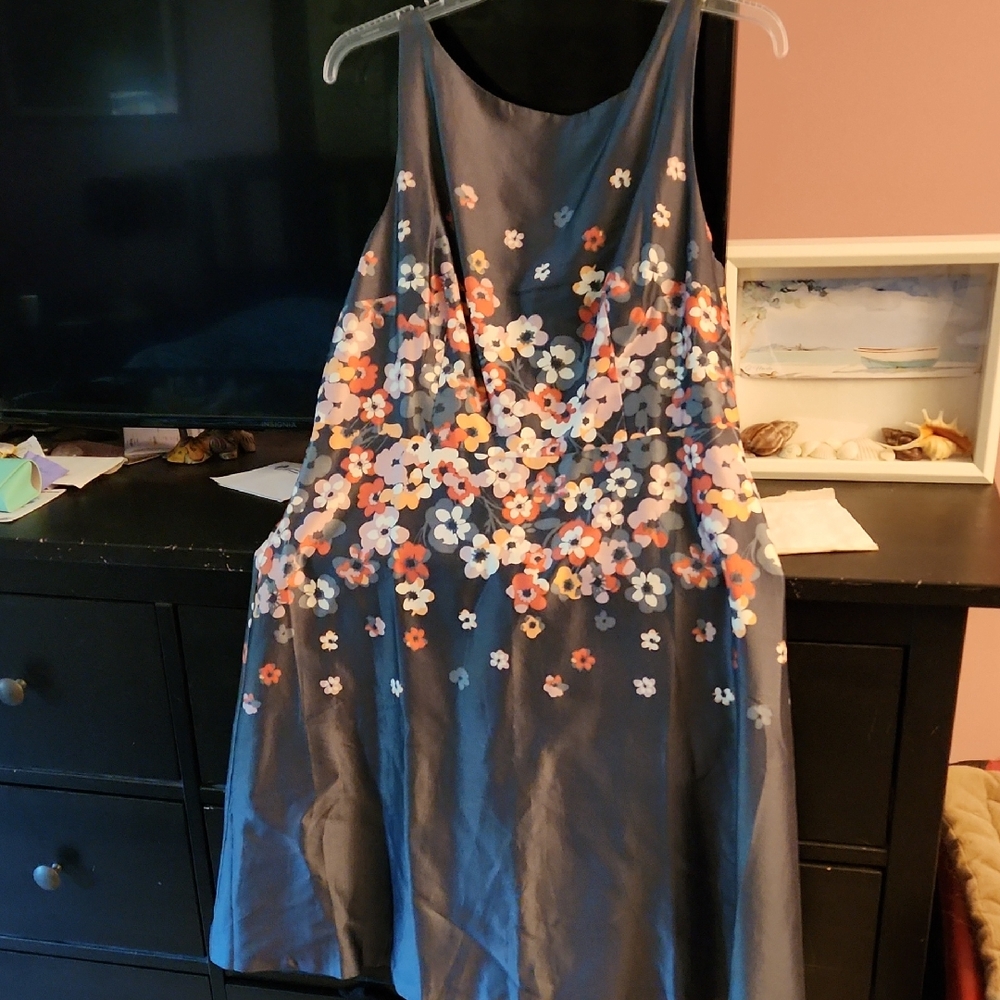LOFT Floral Midi Dress - Blue and Pink